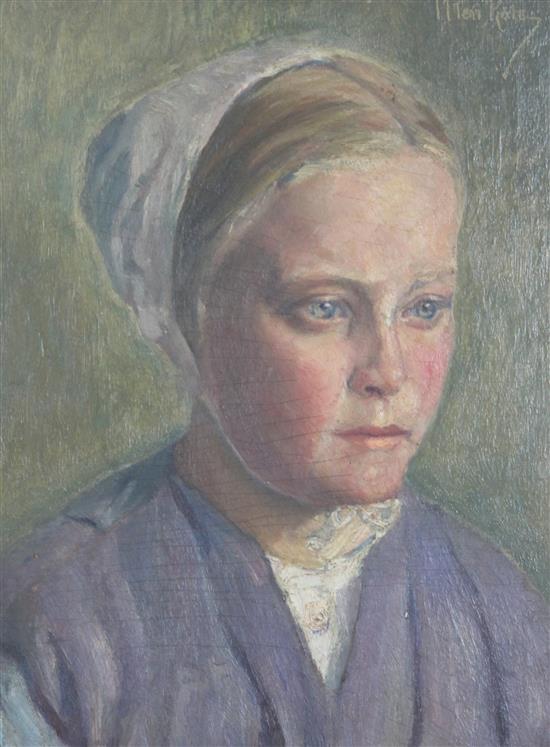 Johan Mari Henri Ten Kate (1831-1910) Portrait of a young girl from Scheveningen, 10.5 x 8.5in.